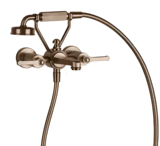 Смеситель для ванны Gessi Venti20, настенный, на 2 позиции с переключателем ванна-душ, подводом воды и держателем лейки, цвет Copper Brushed PVD