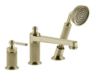 Смеситель для ванны Gessi Venti20, с изливом, дивертором, выдвижным ручным душем, цвет Brushed Brass PVD