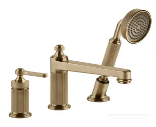 Смеситель для ванны Gessi Venti20, с изливом, дивертором, выдвижным ручным душем, цвет Warm Bronze Br. PVD