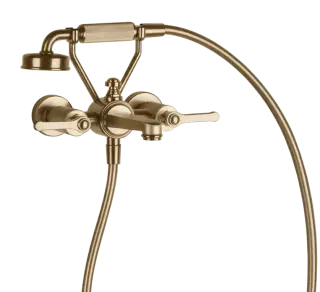 Смеситель для ванны Gessi Venti20, настенный, на 2 позиции, с переключателем ванна-душ, подводом воды и держателем лейки, цвет Warm Bronze Br. PVD