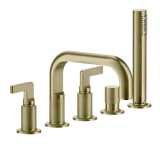 Смеситель для ванны Gessi Inciso, на 5 отверстий, с изливом и ручным душем, цвет Brushed Brass PVD