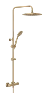 Душевая система Gessi Minimalistic Shower, настенный термостат, стойка с верхним душем Ø300 мм, автоматический переключатель, шланг, ручная лейка, цвет Warm Bronze Brushed PVD