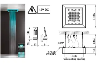 Скрытая часть душевой системы Gessi Afilo 500x500 мм, с режимами Тропический ливень, Водопад, Распыление и Хромотерапией, в комплекте пульт управления с держателем, цвет Matte White