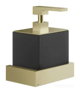 Дозатор для жидкого мыла Gessi Rettangolo, настенный , колба черная, цвет Brushed Brass PVD