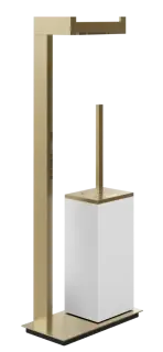 Cтойка Gessi Rettangolo, напольная, с бумагодержателем и ёршиком, цвет White/Warm Bronze Brushed PVD