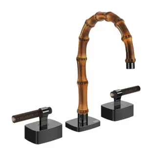 Смеситель для раковины Gessi Jacqueline на 3 отверстия, с низким изливом, с Г-образным вентилем под дерево Black Metal PVD