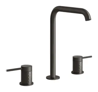 Смеситель для раковины Gessi 316 Intreccio, двухрычажный, без донного клапана, длина излива 156 мм, цвет Black Metal Brushed PVD