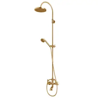 Душевая стойка, с верхним душем 21см, смесителем, со штангой и ручной лейкой , цвет: золото