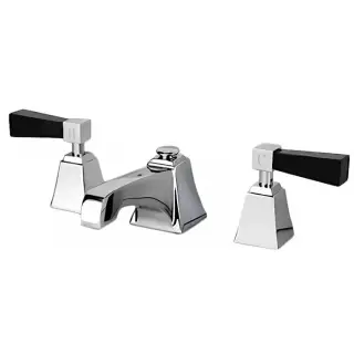 Смеситель для раковины, на 3 отв., с донным клапаном, ручки из черного хрусталя, цвет: хром