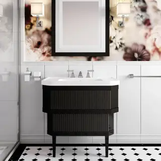 ceramic Тумба из лакир дерева DEEP BLACK 89х87.5 с раковиной из белой керамики на 3 отв, планки крашенное дерево DEEP BLACK