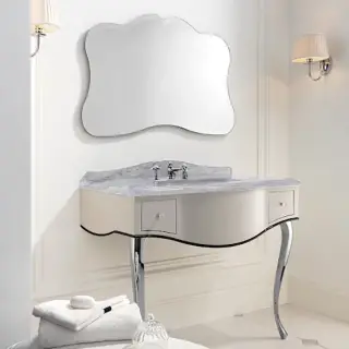 Комплект мебели, мрамор: bianco carrara, ножки хром, напольный, цвет: белый/черным кантом