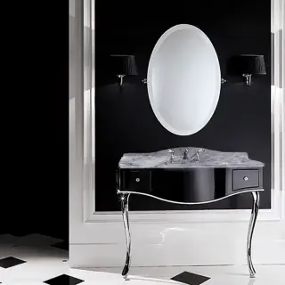 Комплект мебели мрамор: bianco carrara, ножки хром, напольный, Цвет: чёрный с белым кантом