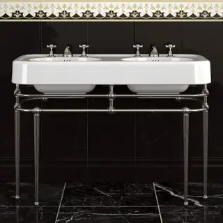 Консоль 123х55см, с раковиной на 3 отв., напольная, цвет: хром/белая