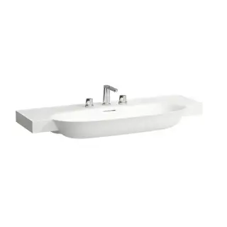 Раковина накладная 120х48х7.5см, с 3 отв., с переливом, с покрытием Clean Coat LCC, цвет: белый