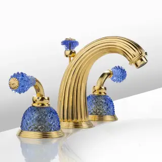 Смеситель для раковины Cristal&Bronze DÔME À MANETTES DIAMANT BLUE CRYSTAL C57-D1-1301 золото
