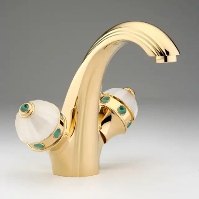 THG Amboise Malachite Смеситель для раковины, 1 отв., цвет: золото/малахит