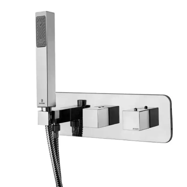 Bossini Cube Комплект:Термостат для душа, встраиваемый, с девиатором на 2 выхода, ручной душ с держателем, подключение на 3/4