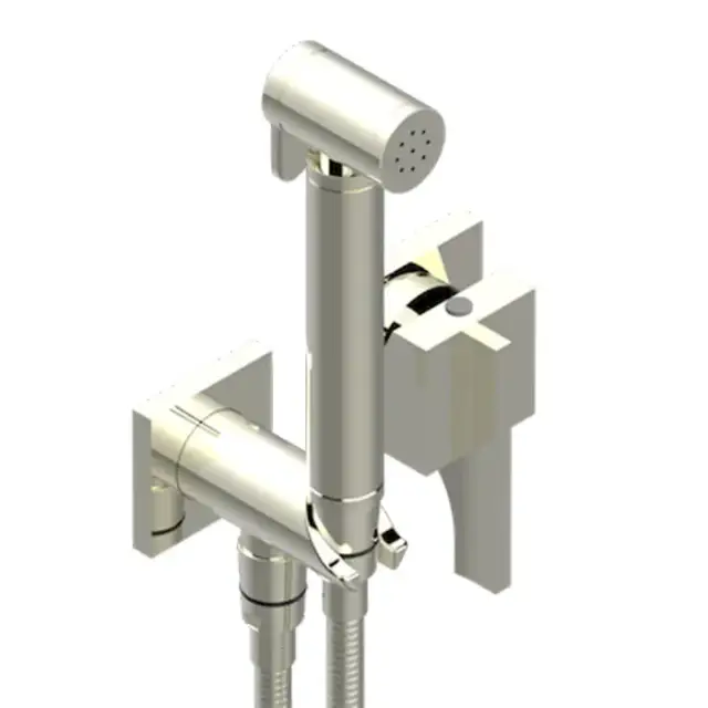 THG Hamptons Гигиенический душ в комплекте с встраиваемым однорычажным смесител, шланг 125см, держатель, с подвод воды, внешн часть, цвет: Polished nickel