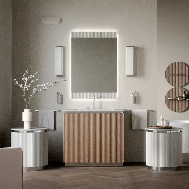 Oasis Naos Композиция №14 Комплект мебели 95х56xh85см, напольный, мраморный топ bianco carrara, цвет: орех трубчатый/хром