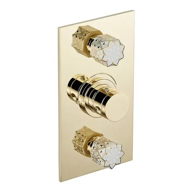 THG Nihal Porcelaine Ivoir Смеситель для душа встраиваемый, термостатический, с двумя запорными вентилями, внешняя часть, цвет: Soft gold