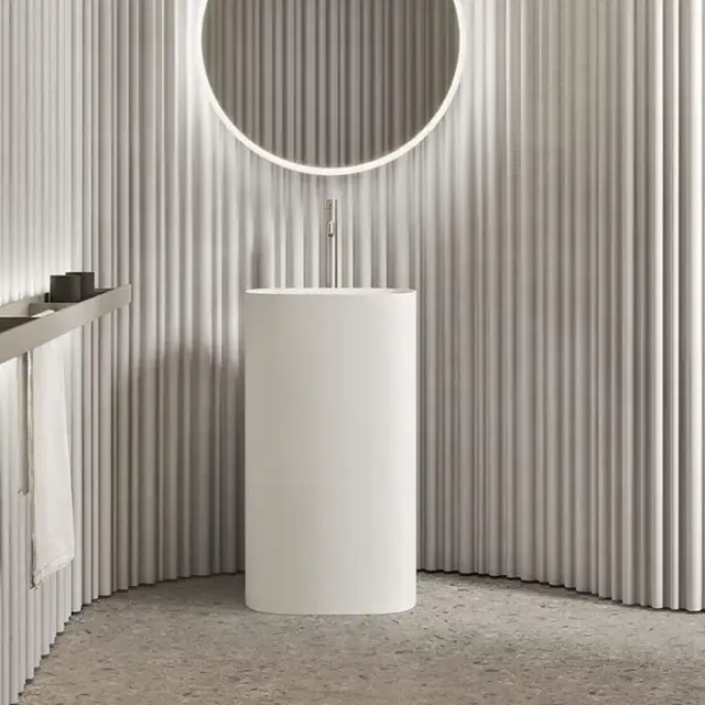 NOORTH milldue edition TUBE Раковина 48х38xh87 напольная из Ceramilux, слив в стену, без отв., без перелива, цвет: белый матовый