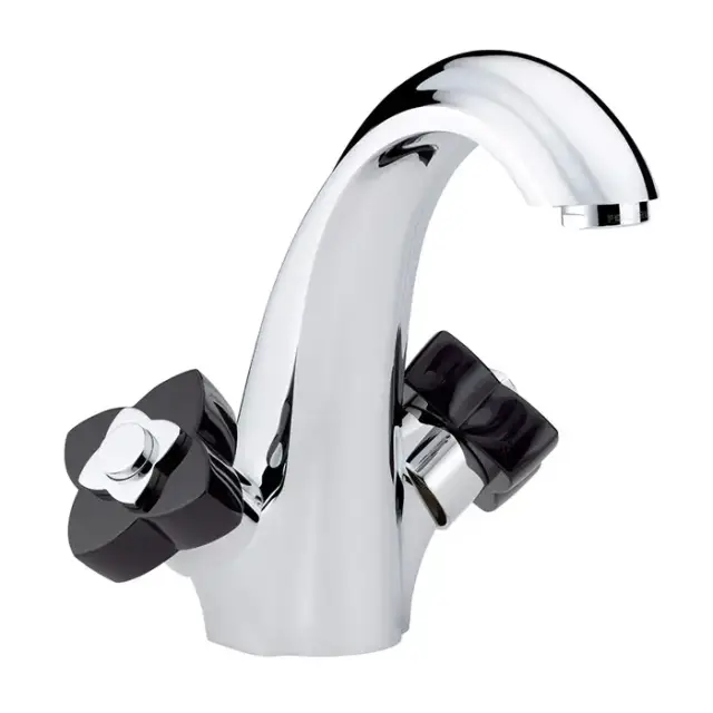 THG Petale de Cristal noir Смеситель для раковины, 1 отв., цвет: хром/черный хрусталь