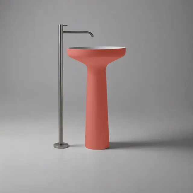 Antonio Lupi Ago Раковина 50х85 см, без отв., напольная, слив в пол, с сифоном, гибким шлангом и донным клапан, Flumood, внешний цвет: Bambola, внутри белый