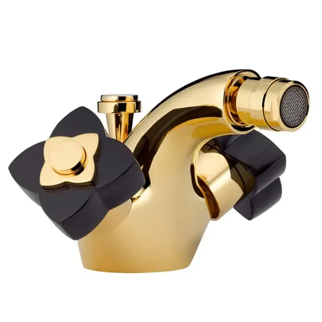 THG Petale de Cristal noir Смеситель для биде, 1 отв., цвет: золото/черный хрусталь