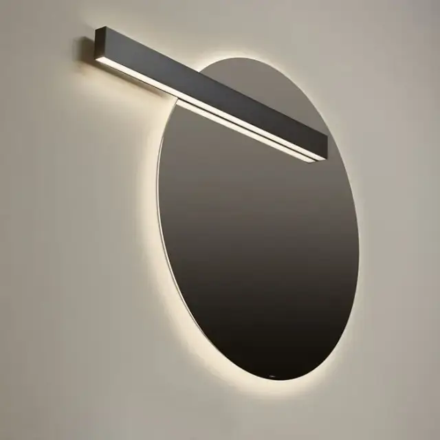 Antonio Lupi Circus Зеркало &Oslash;108cм., с белой светодиодной подсветкой, с блестящей кромкой, с левосторонним светильником LUCENTE, на раме