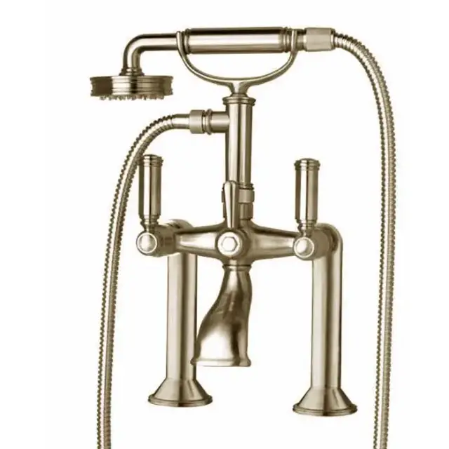 Bossini Liberty Смеситель на борт ванной на 2 отв. с переключателем, лейка Liberty, шланг из латуни 150 см, цвет: никель матовый