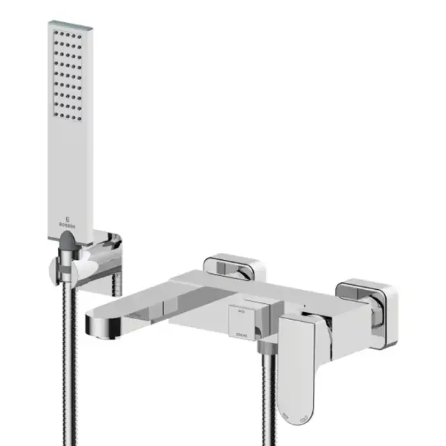 Bossini Gillo Комплект наружный для ванной GILLO, лейка Flat-one, Душевой держатель фиксированный из латуни, шланг из латуни 125 см.., цвет: хром