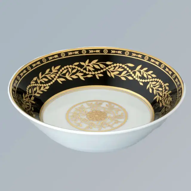 THG MARQUISE NOIR DECOR OR Блюдо керамическое &oslash;130 мм., настольное, декор черный/золото, цвет: белый