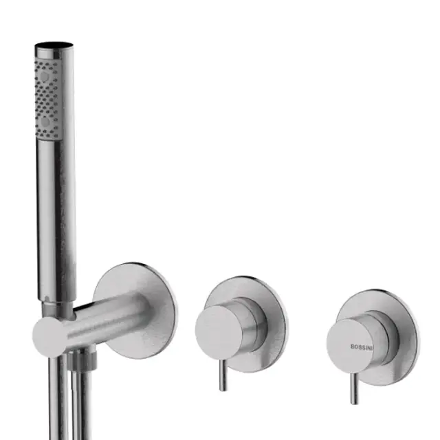 Bossini Nobu Встраиваемый монорыч. смеситель для душа, с перекл.на 2 вых, душ. набор Zen-Inox с гибким шлангом Cromolux 150 см., цвет: нержавеющая сталь