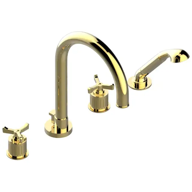 THG Hamptons Смеситель на борт ванны, 4 отв., с ручным душем, цвет: золото