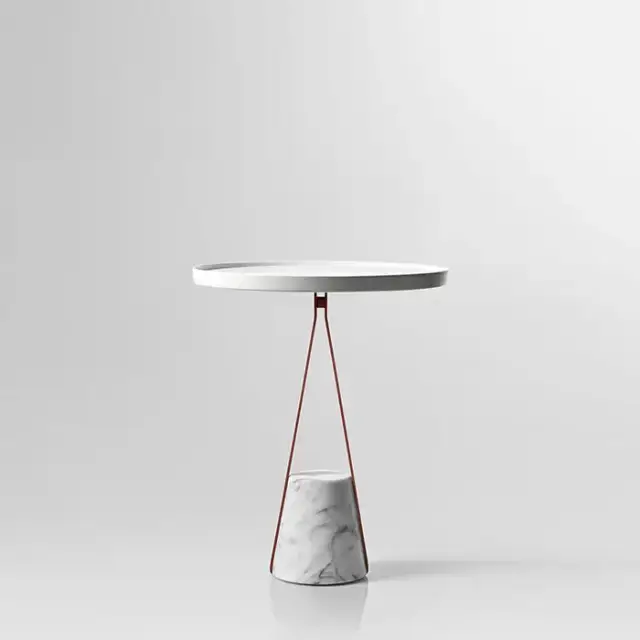 Antonio Lupi Halo Столик напольный &Oslash;40х48см., база из мрамора Carrara satinato, столешница белая из Flumood, структура Veneziano goffrato