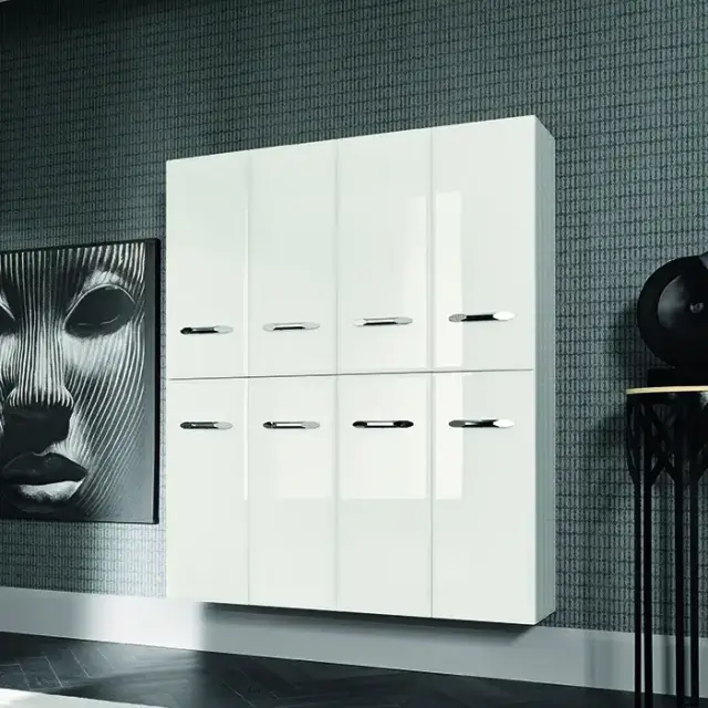 VITAGE milldue edition Hilton Шкаф-пенал 144х32.6х170см, 4 двери, 4 полки, ручки сталь, напольный, цвет: белый