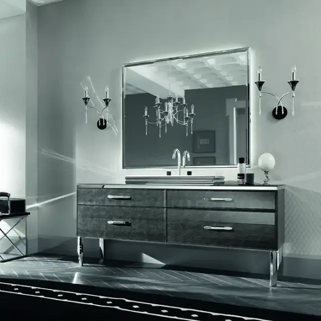 VITAGE milldue edition HILTON Комплект мебели с тумбой под раковину, раковиной ZURIGO81, зеркалом ZURIGO, 180 см, напольный, цвет: Alligator silver/сталь