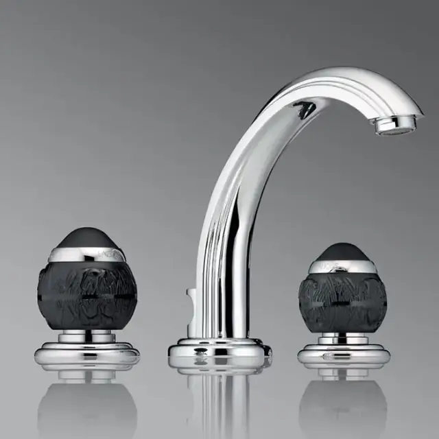 THG Panthere Cristal noir Смеситель для раковины, 3 отв., цвет: хром/черный хрусталь