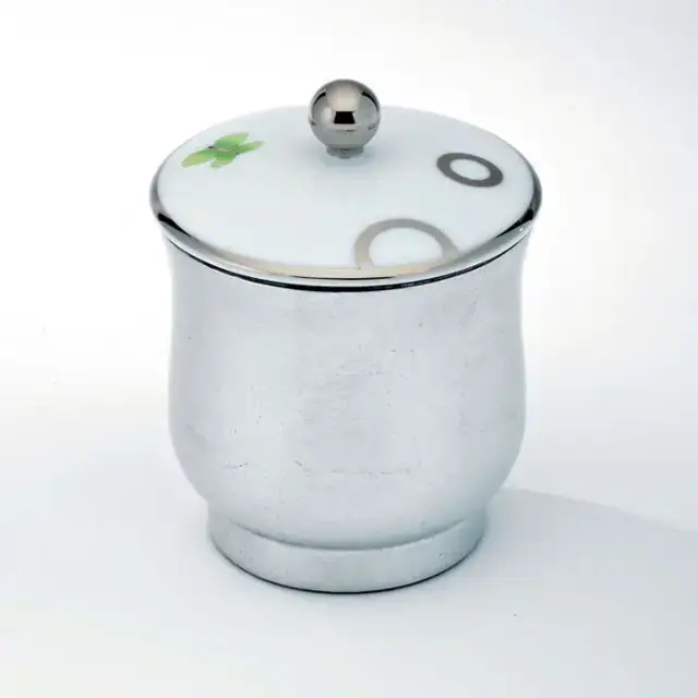 THG CAPUCINE VERT DECOR PLATINE Китайская лакированная коробка с белой керамической крышкой &Oslash;94 мм., small size, декор платина/зеленый, цвет: белый