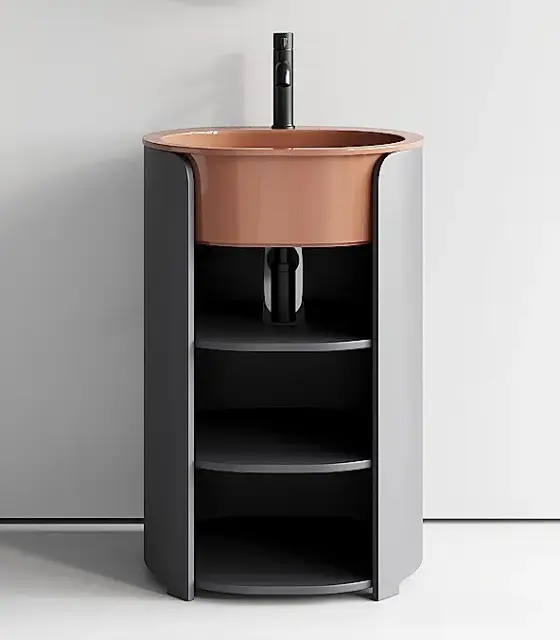 Комплект мебели с раковиной Cielo I CATINI+TIBERIO OVAL 56 CAMTL.CM+CALAO56F.NI+PIL01CM.NI+SIFCM цвет-CEMENTO, раковина-NINFEA