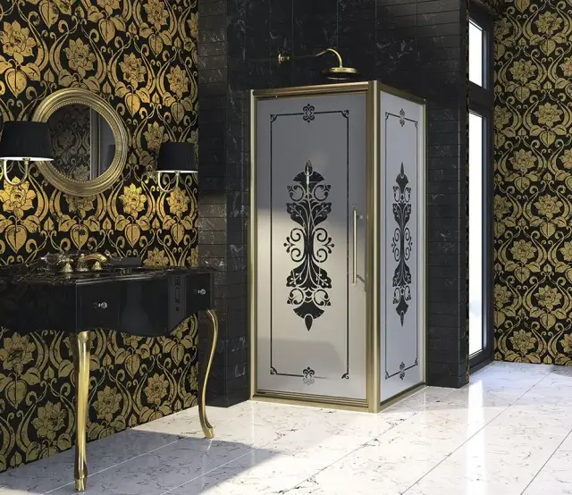 Боковая стенка для душевой кабины HUPPE Enjoy victorian ST1000 EV0202.031.344 + EV0602.031.344 профиль - бронза (031) / стекло матовое с узором frozen grace (344)