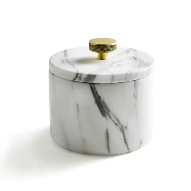 3SC Apuana 2.0 Контейнер для хранения d12x8,5h см, цвет: White Statuario Marble/Matt Satin Brass AP48ALX