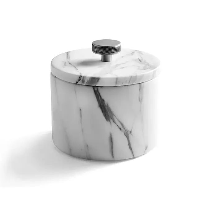 3SC Apuana 2.0 Контейнер для хранения d12x8,5h см, цвет: White Statuario Marble/Matt Satin Nickel AP48ANX