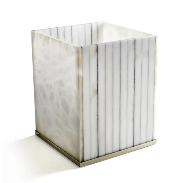 3SC Rigato Ведро для мусора без крышки, напольное, цвет: Alabaster/Polished Gold 24Kt AL65GD