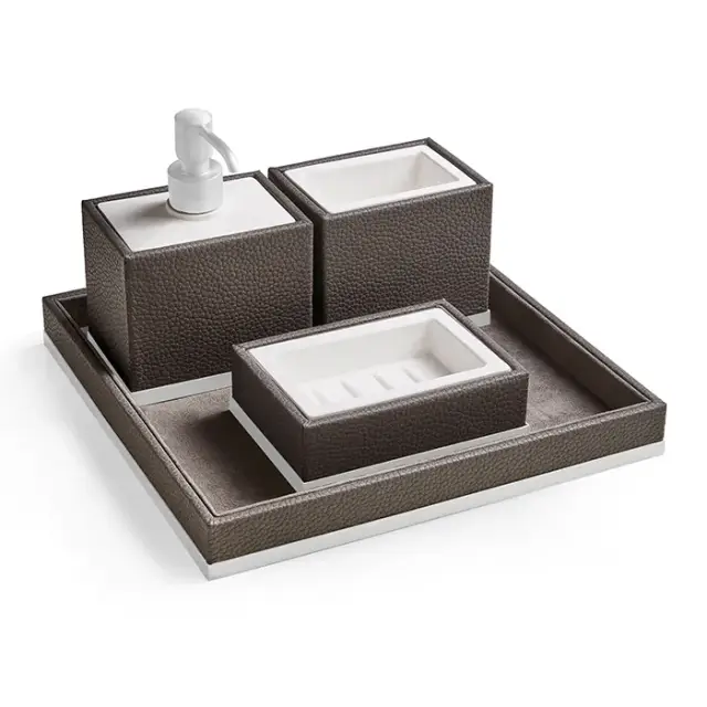3SC Milano Комплект стакан, дозатор, мыльница, лоток, цвет коричневая белый матовый ML99ABO
