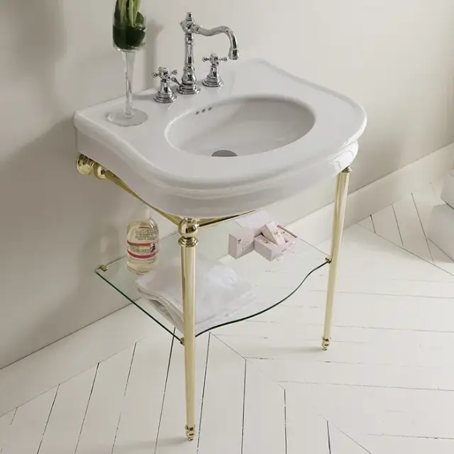 3SC Консоль Florian 70х52хh86см, с раковиной, сиф. и стекл.полочкой, цвет золото Lucido FL3070GD