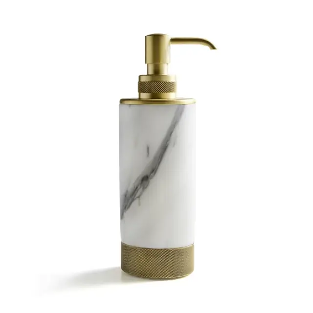 3SC Apuana 2.0 Дозатор для жидкого мыла настольный, мраморная колба, цвет: Statuario/бронза матовая AP01DABM