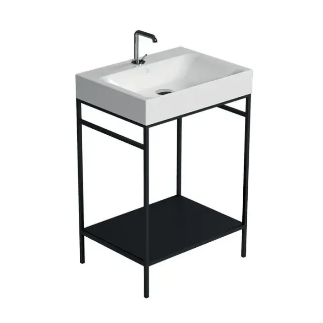 Kerasan Cento Консоль под раковину на 60 см напольная, с металлической полкой, цвет: Nero matt 924131 Nero matt