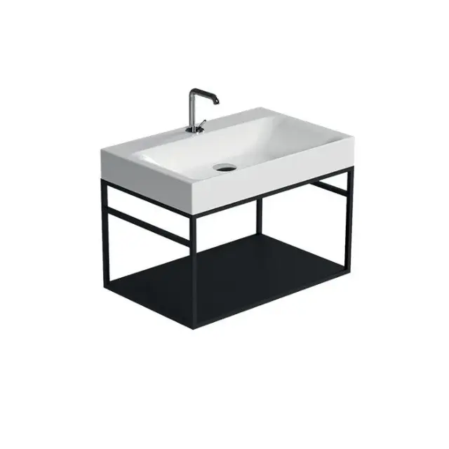 Kerasan Cento Консоль под раковину на 70 см подвесная, с металлической полкой, цвет: Nero matt 924931 Nero matt