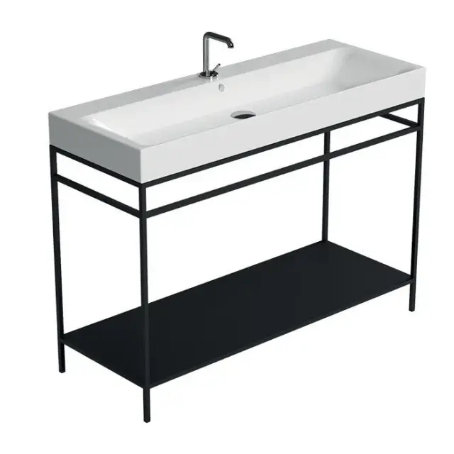 Kerasan Cento Консоль под раковину на 120 см напольная, с металлической полкой, цвет: Nero matt 924531 Nero matt